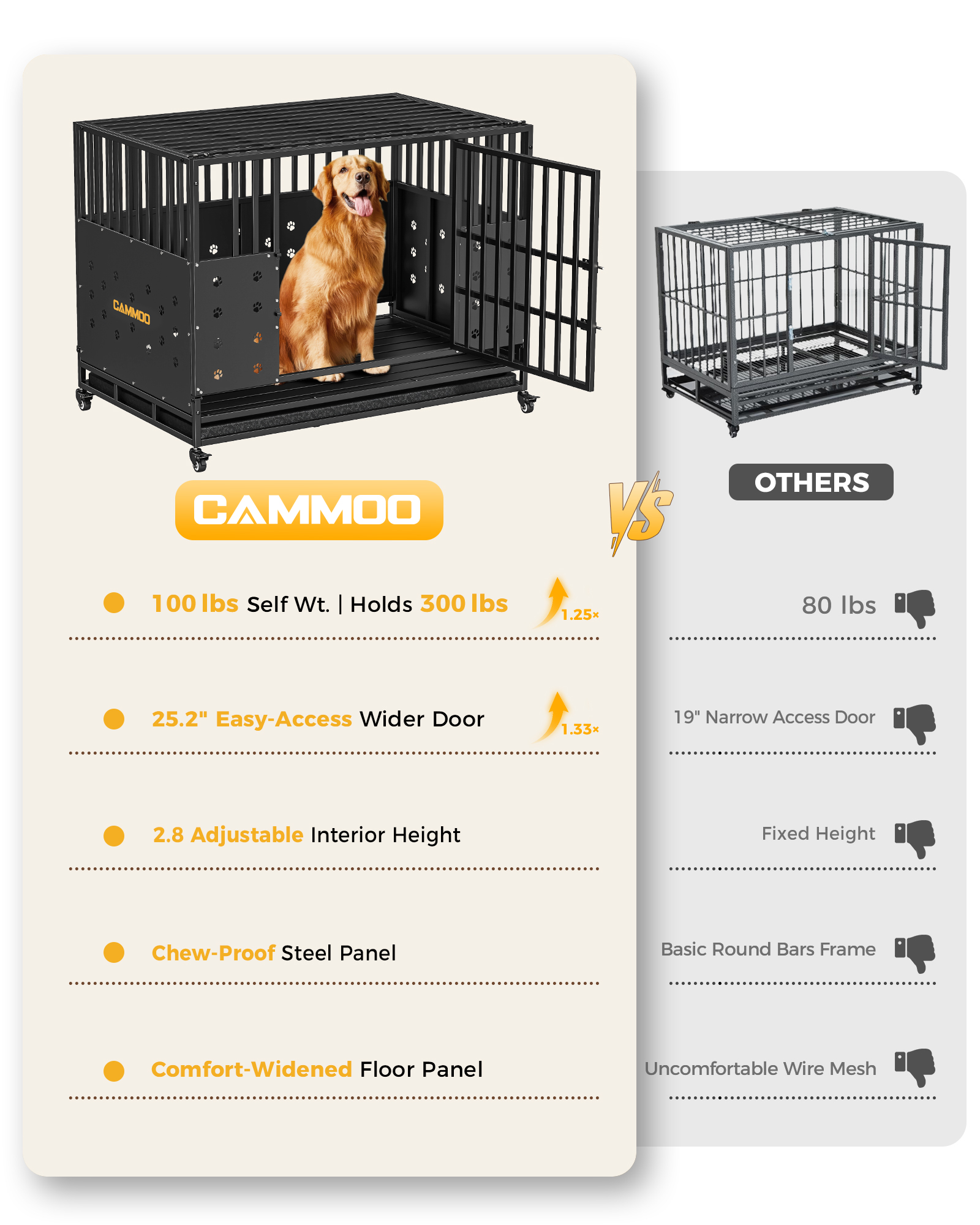 CAMMOO 48-Inch Foldable Heavy Duty Dog Crate for Large Dogs photo 6