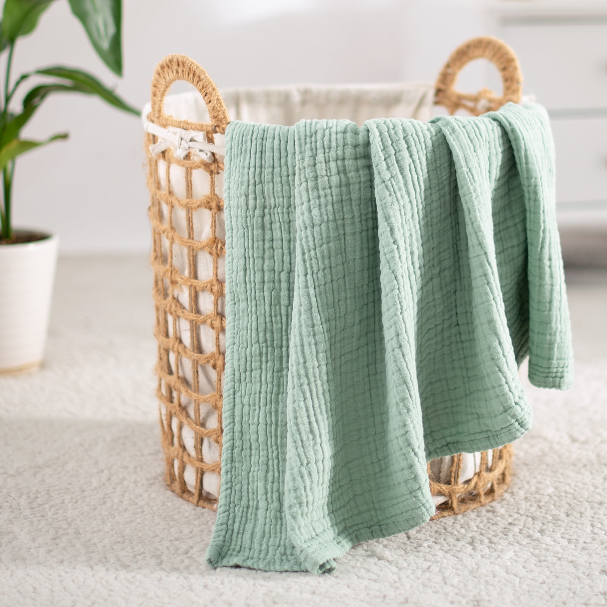 Carriediosa 100% Cotton Muslin Throw Blanket Gauze Blankets for Adults Soft Throws for Bed and Couch, 50" x 70" Sage Green