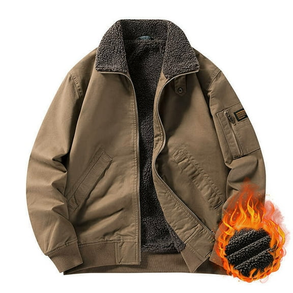 Mens Big & Tall Jackets Plus Size M-4X Fleece Lined Zip Up Cargo Coats with Pockets Casual Long Sleeve Solid Color Thermal Warm Outerwear Jacket