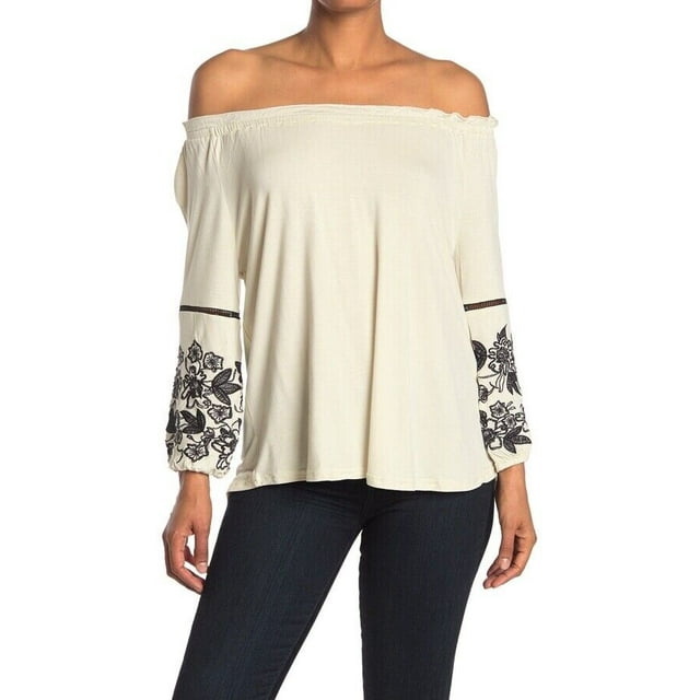 LIV Los Angeles Embroidered Off-the-shoulder Peasant Blouse In White size M