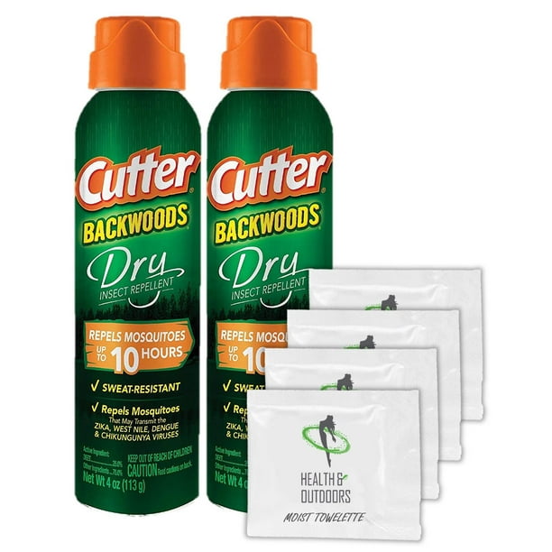 Cutter Backwoods Dry Insect Repellent, Aerosol, 4ounce, 2 pack W/ 4