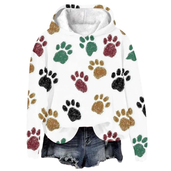 SwiftWear Women's Colorful Paw Print cute Hoodie Trendy Animal Themed Pullover Sweatshirt with Drawstring Hood, Soft Breathable Streetwear Top Brown