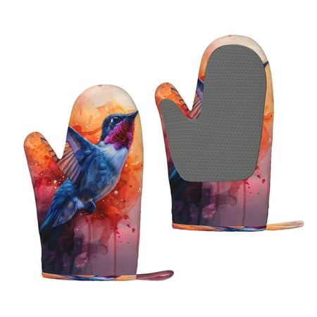 

Junzan Vibrant Hummingbird Watercolor Art for Oven Mitts 2 Piece Set BBQ Gloves Grilling Gloves Heat Resistant Oven Gloves Kitchen Silicone Oven Mitts for Barbecue/Cooking/Baking