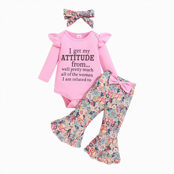 Splozh Baby Shower Gifts Baby Girl Outfit Long Sleeve Romper Bodysuit Cartoon Prints Pants Girls Outfits 6 12 18 24 Months,Pink,0-3 Months