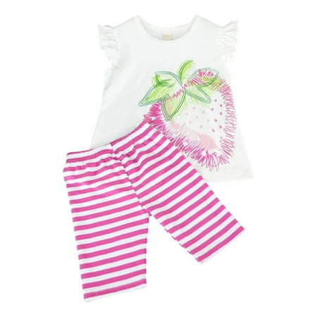 

LEIWAO Baby Girls Clothing Set Toddler Girls Short Sleeve Kids Cartoon Strawbarry Prints Top Outfits Set Stripe Shorts Bowknot Girls Outfits Set Short Sets Kids 2Pc Outfits Kids Cute Clothes