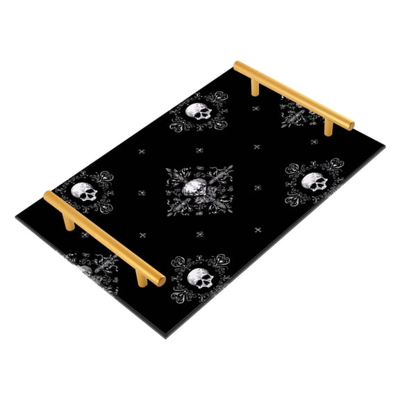 Bath Accessories Sets Single Print Decorative Tray With Handle For Home Bathroom Bedroom Gothic-inspired Designs