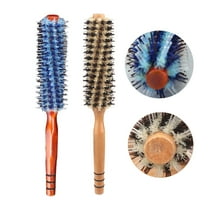 CALIYI 2PCS Wood Handle Round Rolling Brush Straight Twill Hair Comb Boar Bristle Round Barrel Hair Curling Brush Hairdressing Tool