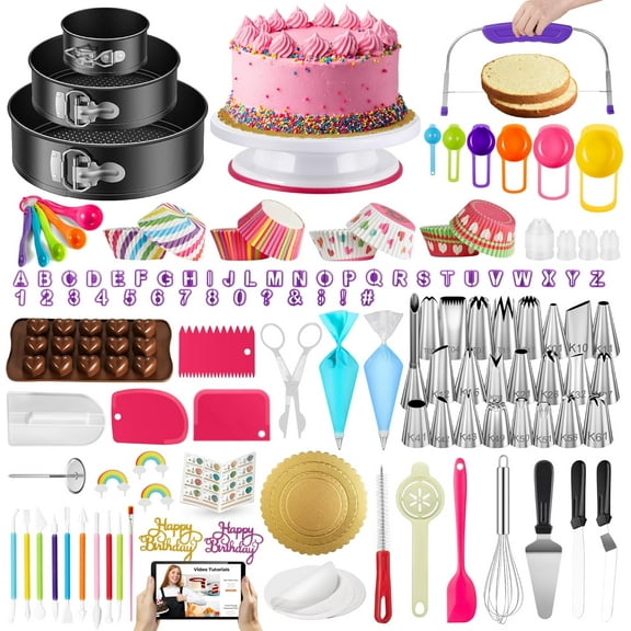 700pcs Cake Decorating Kit, Baking Supplies with Springform Pans, Cake Turntable for Decorating, Piping Tips, Pastry Bags, and More Baking Tools