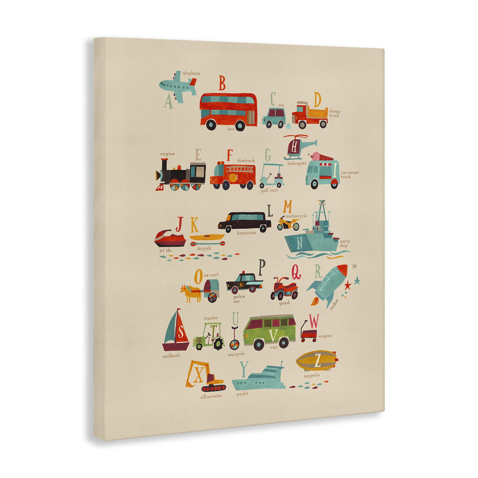 Stupell Industries Transportation AZ Alphabet Education Painting Wrapped Canvas Art Print Wall Art, 30 x 40