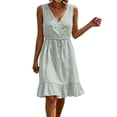 thumbnail image 2 of ClodeEU Women's Sleeveless V Neck Ruffle Hem Midi Dress,Casual Drawstring Waist Flowy Sundress Gray,Women's Plus XL, 2 of 8