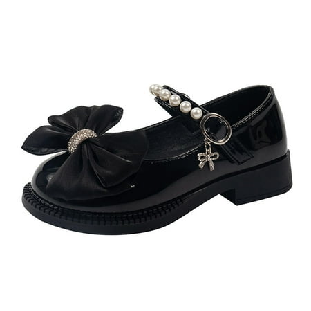 

TENSUNNYD Baby Girls Dress Shoes Kids Babygirls Leather Shoes Summer Soft Bottom Pearl Bow With Dress Princess Shoes Little Child/Big Kids Casual Princess Shoes For Big Girls 11Y-11.5Y