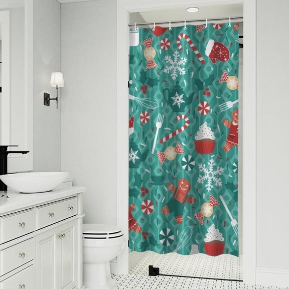 Green Christmas Baking Pattern Shower Curtain 36"x72" ,Bathroom Decorative Shower Curtains Set with 12 Hooks,Modern Waterproof Washable Shower Curtain