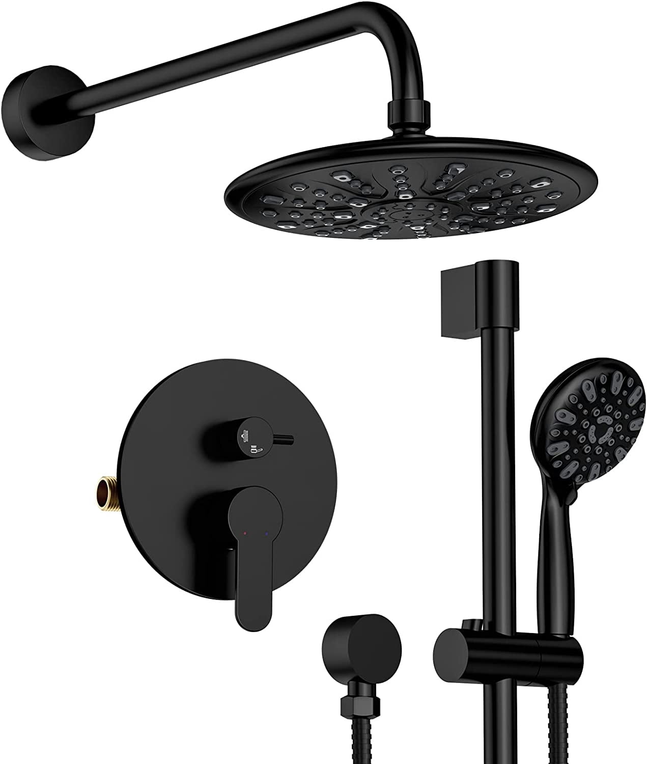 Black Shower Faucet Set with Valve,Black Shower Head and Handle Set