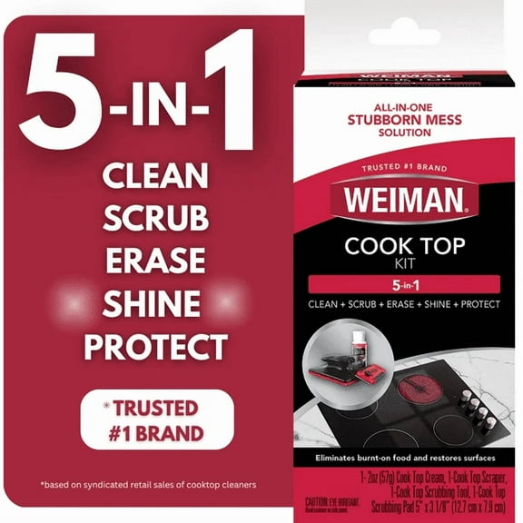 Weiman 5-In-1 Cook Top Complete Cleaning Kit - Includes Cream, Scrubbing Pad And