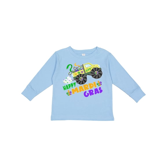 Inktastic Happy Mardi Gras Monster Truck with Beads Boys or Girls Long Sleeve Toddler T-Shirt