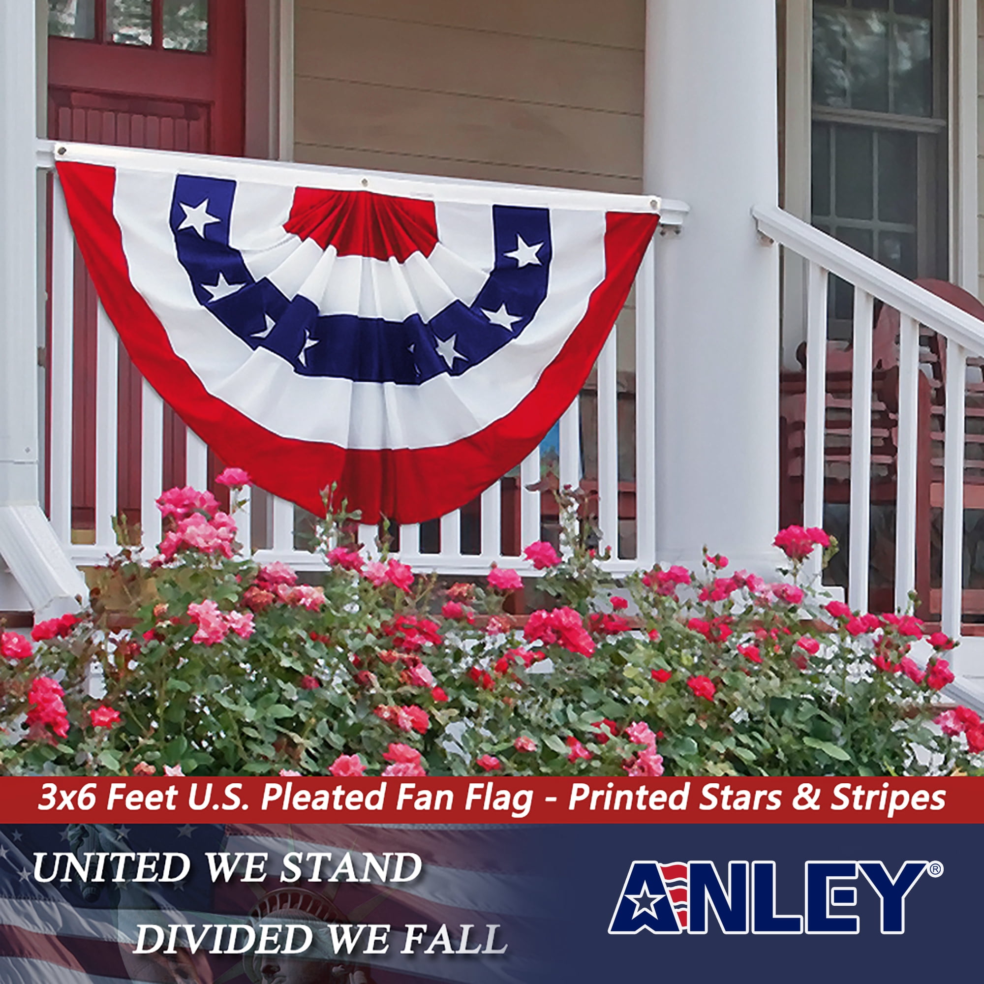 Anley USA Pleated Fan Flag, 3x6 Ft American US Bunting Flags - United States Half Fan Banner (6 Pack)