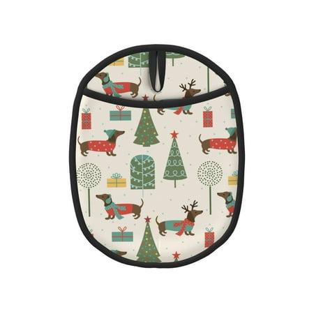 

Lukts Christmas Dachshund Dog Print Silicone Pot Mat Mitten With Hanging Loop Heat Resistant Oven Mitts Non-Slip Bbq Baking Smoking Potholders