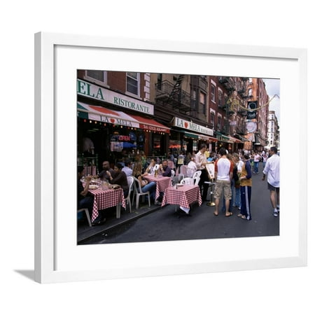 People Sitting at an Outdoor Restaurant, Little Italy, Manhattan, New York State Framed Print Wall Art By Yadid