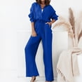 thumbnail image 2 of Fgnfyis Women's Two Piece Outfits Set Long Si Button Down Shirt Blouse Top Drawstring Wide Leg Pants Solid Color Tracksuit Matching Sets Women Clothing Trousers Sets Blue XL, 2 of 6