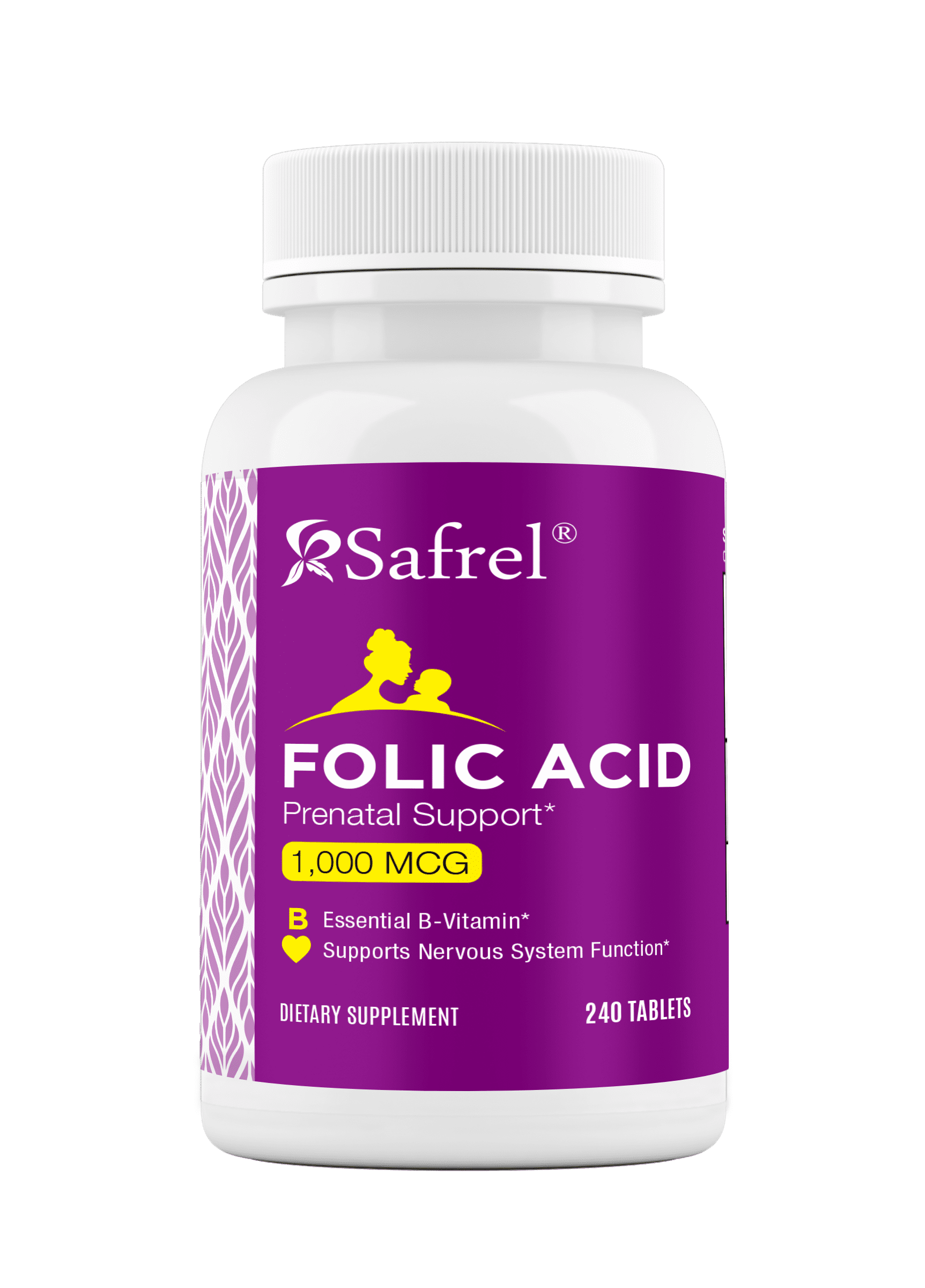 Safrel Folic Acid 1000 mcg (1 mg) Vitamin B9 240 Tablets