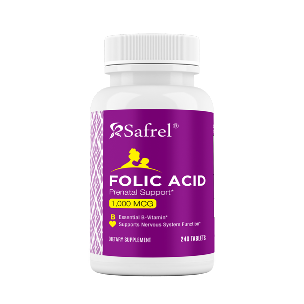 Safrel Folic Acid 1000 mcg (1 mg) Vitamin B9 240 Tablets
