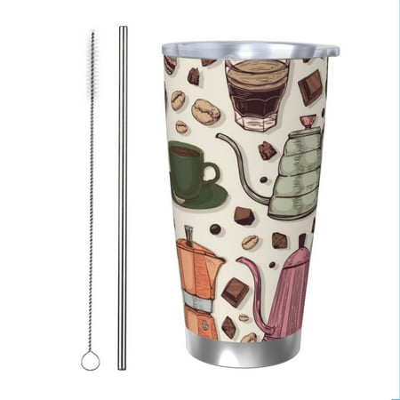 

Matuu Vintage Coffee for 20oz Durable Thermal Cups Keep Drinks Cold and Hot Insulated Car Mug with Lid-Straw Two-piece Set