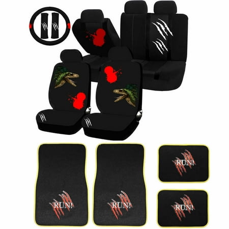 26PC RUN! Dinosaur Claw Marks monster Universal Seat Covers & Carpet Floor Mats Set Car Truck SUV