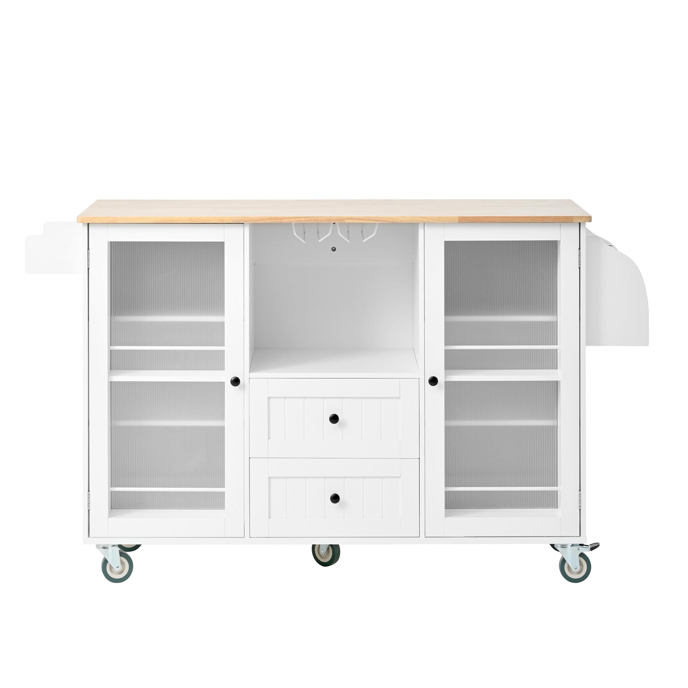 Noble House Mobile Kitchen Island Cart with Drop-Leaf Top, Drawers, Cabinet & Racks, White