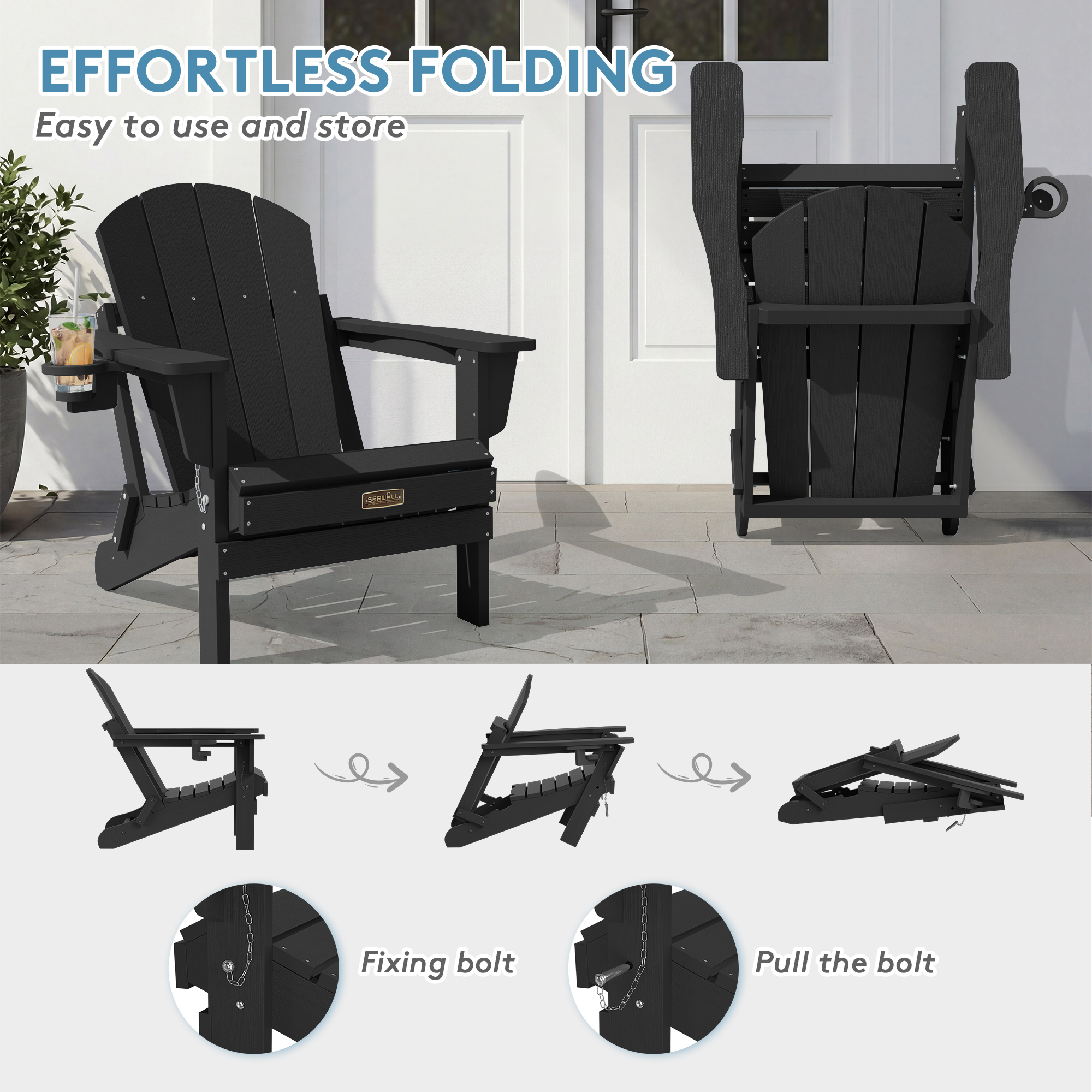SERWALL Folding Adirondack Chair Set of 2, Black photo 7