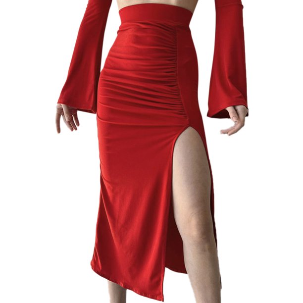 Txlixc Faldas largas y plegadas para mujeres, faldas de color sólido de cintura alta para adultos Txlixc moda