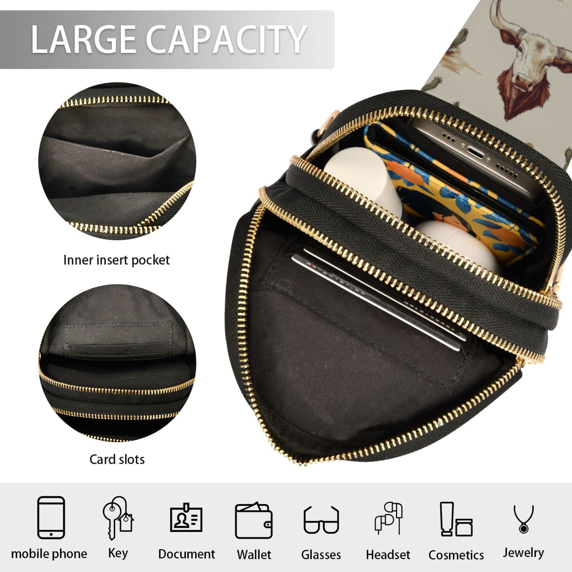 FORMRS Womens Crossbody Sling Bag Travel Daypack Shoulder Chest Backpack, Cowboy Pattern