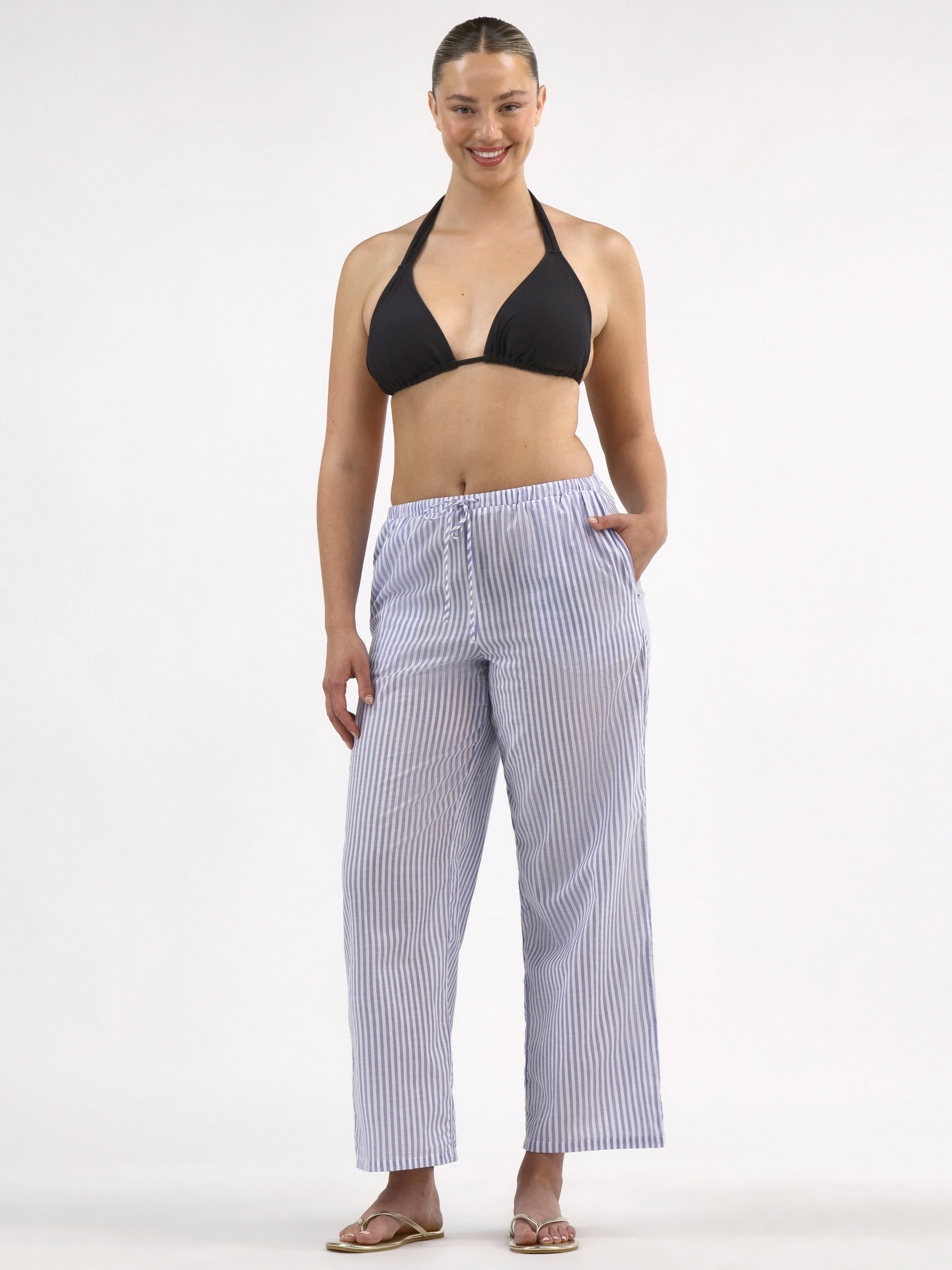 Free Assembly Women's Striped Cotton Coverup Pants, Sizes XXS-XXL