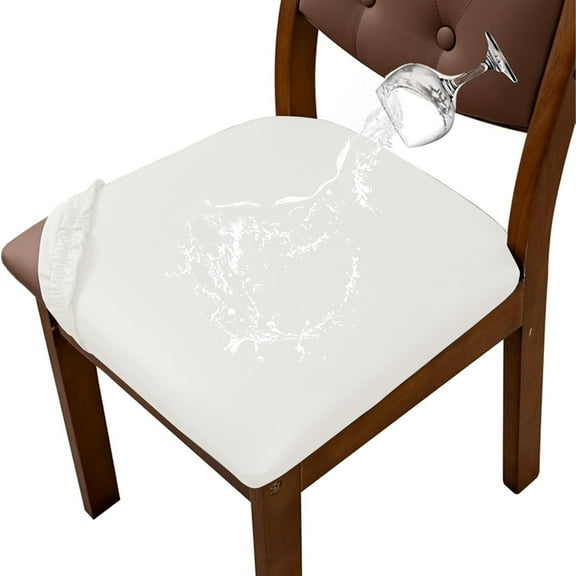 Chair Seat Covers, Pu Leather Waterproof Dining Chair Covers, Stretch Dining Room Chair Seat Covers, Kitchen Chair Protector Slipcover (Pu White, 4 Sets)
