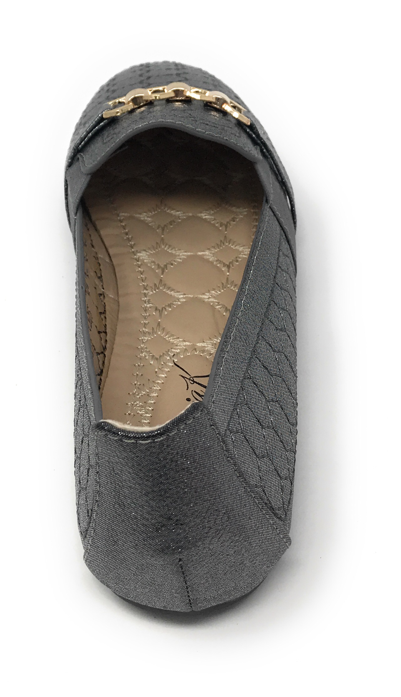 Victoria K Women's Sparkling Quilted Finish With Gold Chain Ballerina Flats