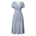 thumbnail image 6 of Summer Dresses for Women 2026 Wrap V Neck Sundress Short Sleeve Vacation Beach Dress Elastic High Waist A-Line Casual Party Work Dress, 6 of 7