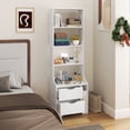 thumbnail image 3 of 58'' Tall Nightstand with 4-Tier Shelves and 2 Storage Drawers, Night Stand with Bookshelf, End Side Table for Bedroom, Hallway, Office, White, 3 of 9
