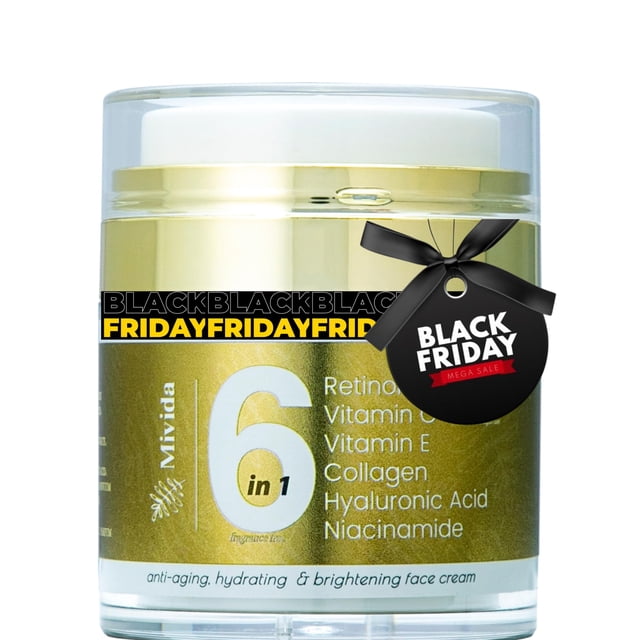 Crema avanzada de retinol mivida para rostro y cuello | Hidratante antienvejecimiento 6 en 1 con colágeno, ácido hialurónico, vitamina C y E | Reafirmante Hidratante Reductor de Arrugas - 1.7 fl oz