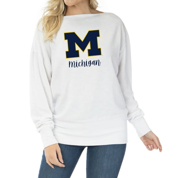 Women's White Michigan Wolverines Lainey Ribbed Tunic Tri-Blend Pullover Sweatshirt