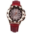 thumbnail image 3 of Luxury Rhinestone Inlaid Flower Shaped Women Wrist Watch Leather Strap Quartz Watch, 3 of 7