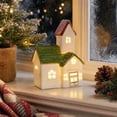 thumbnail image 5 of Christmas Snow House Ceramic Decor, Lighted Green Roof Village House with LED and Classic Style, Ornament for Home, Mantel, Tabletop, Holiday, Party, Seasonal, Gift, Display, Multicolor A, 5 of 6