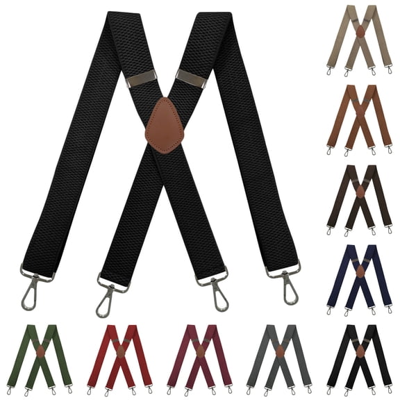 SGFCWSX Men's X-Back Suspenders, Adjustable Elastic 4-Clip Formal Casual Black