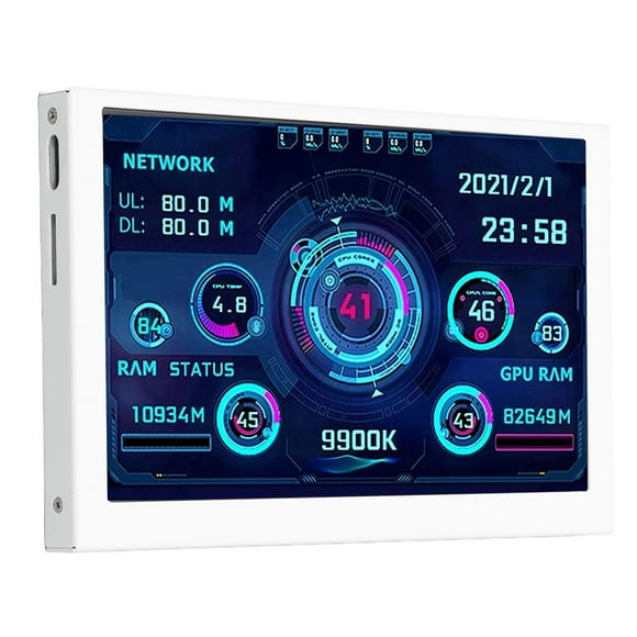Computer CPU Monitor, Energy Saving 5in IPS Brightness Adjustable White PC Temperature Display for Desktop