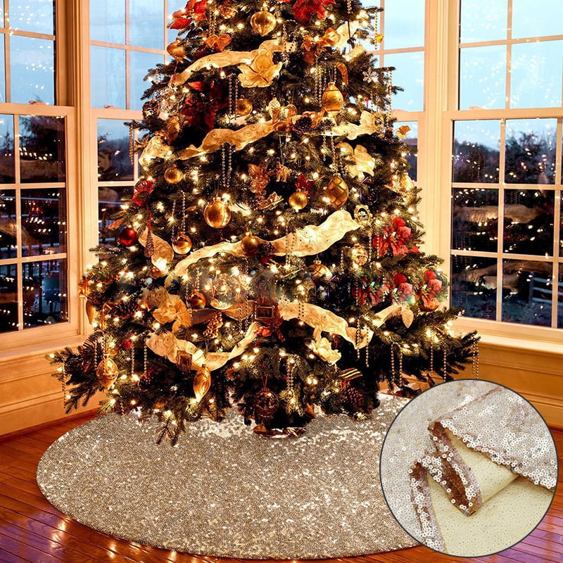 STOBOK Christmas Tree Skirt Plush Sequin Xmas Tree Skirt Christmas Tree Decorations Ornaments Golden Sequins