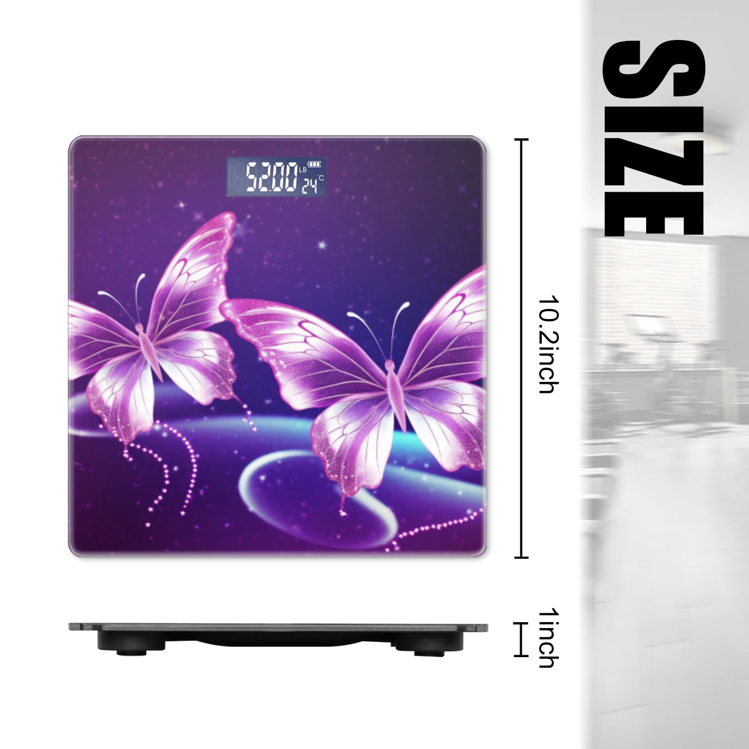 High Precision Body Weight Scale Smart Bathroom Scales with Large LCD Display(400lbs),Decorative for Bedroom-Glowing Purple Butterflies Against Background Of Stars In Space