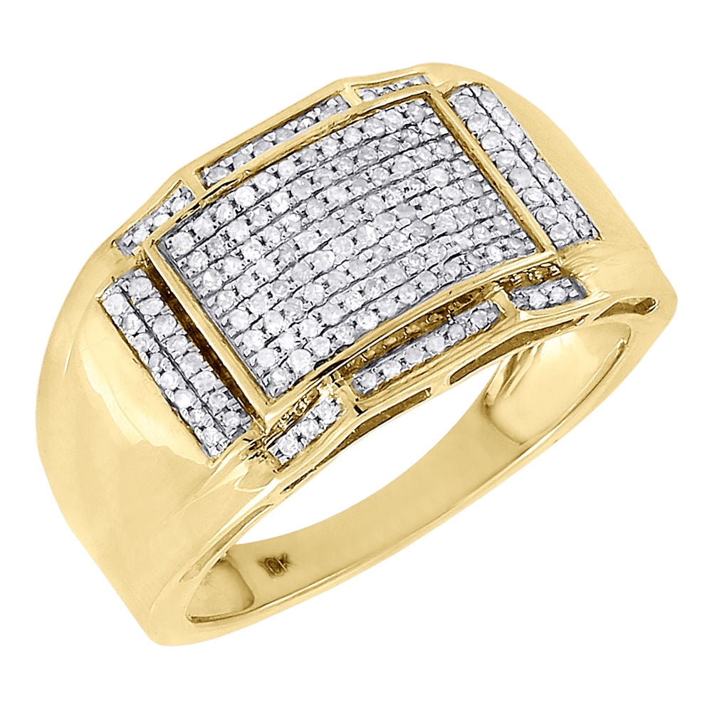 Diamond Wedding Band Mens 10K Yellow Gold Square Pave Pinky Ring 0.39