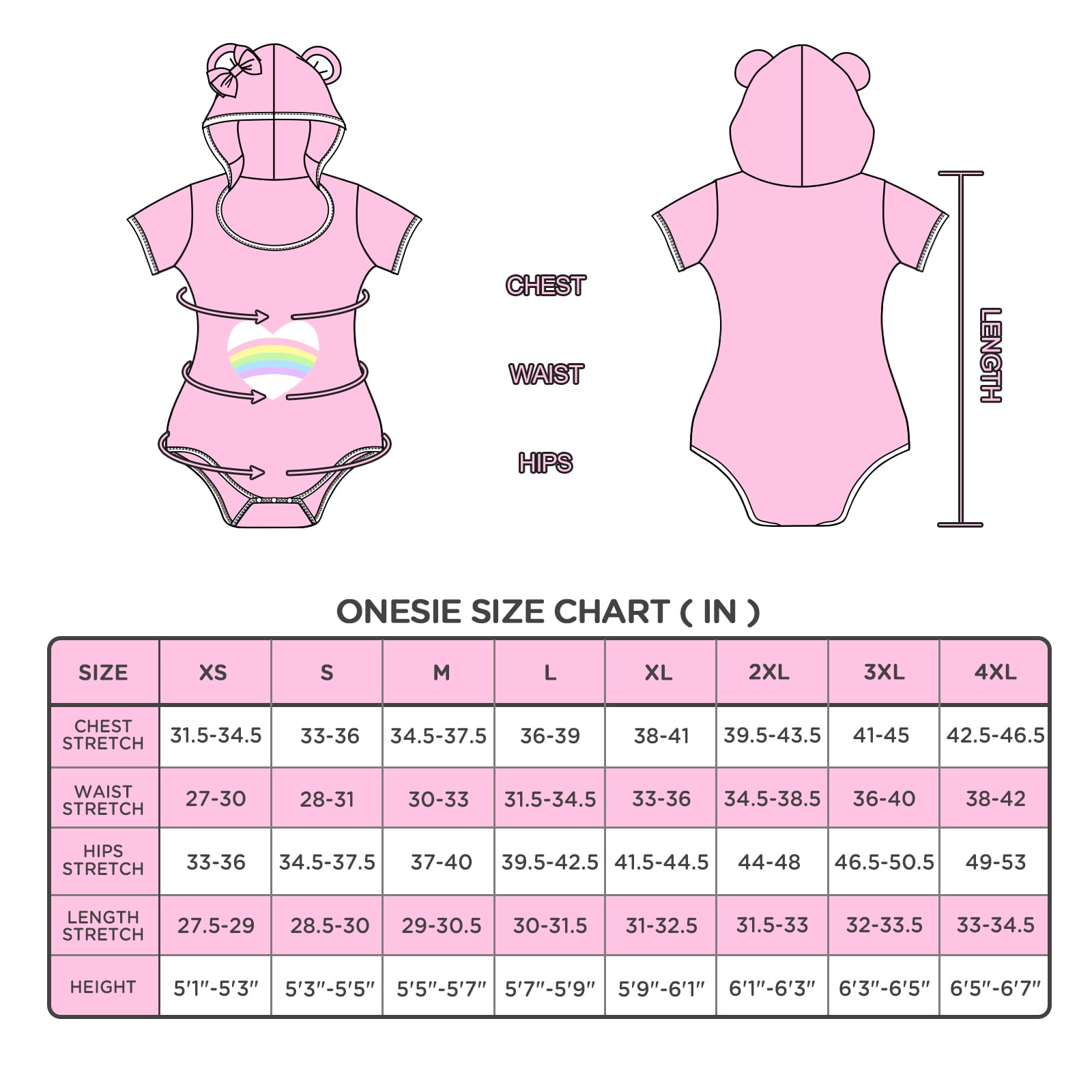 Littleforbig Cotton Romper Onesie Pajamas Bodysuit - Teddy Bear Onesie Pink 3X-Large