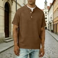 thumbnail image 4 of BVnarty Men's Button Placket Stand Collar Short Sleeve Shirt, Retro Relaxed‑Fit Summer Casual Tops Brown M, 4 of 8