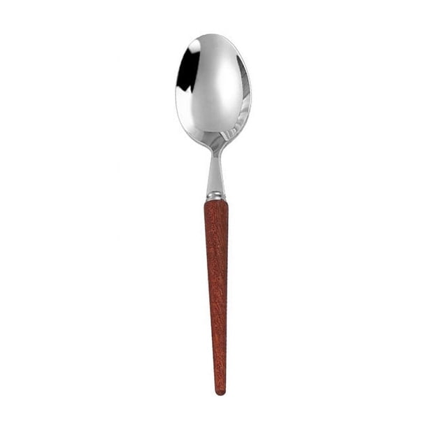 XmhyTop Juego de 4 cubiertos de acero inoxidable y madera con mango de madera, cuchara de postre, utensilios de cocina, color marrón
