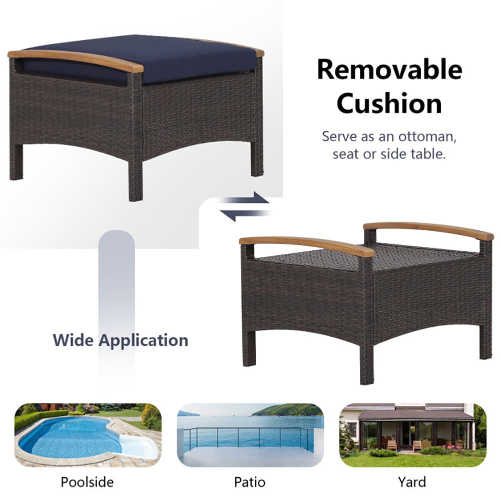 Aimee Lii Set of 2 Fade-Resistant Wicker Patio Ottoman, Outdoor Patio Furniture, Navy Aimee Lii Set of 2 Fade-Resistant Wicker Patio Ottoman, Outdoor Patio Furniture, Navy
