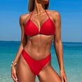 thumbnail image 2 of UTSJKR Solid Halter Bikini Sets for Women Sexy Triangle High Cut Bikini Bathing Suits 2 Piece Swimsuit Push Up Bra & Bikini Bottom Swimsuit Sets Red XL, 2 of 5